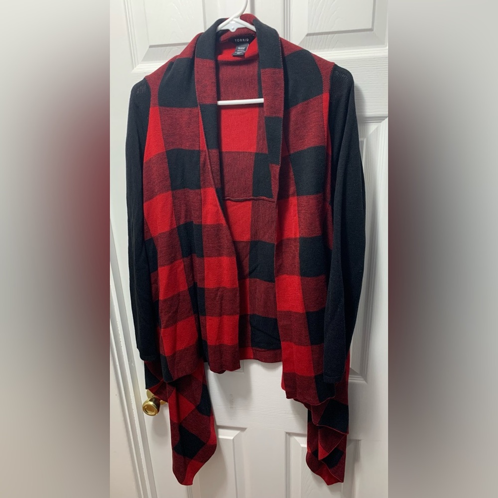 Torrid red and black plaid cardigan